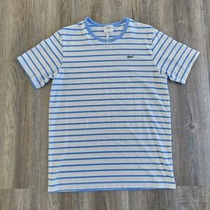 Lacoste Men's White/ Blue Striped T-Shirt Size 7